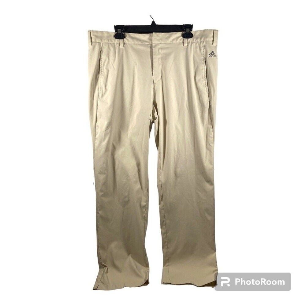 Adidas Men’s Golf Pants Ecru Performance Stretch 3 Stripe Logo B82626 Sz 38x32